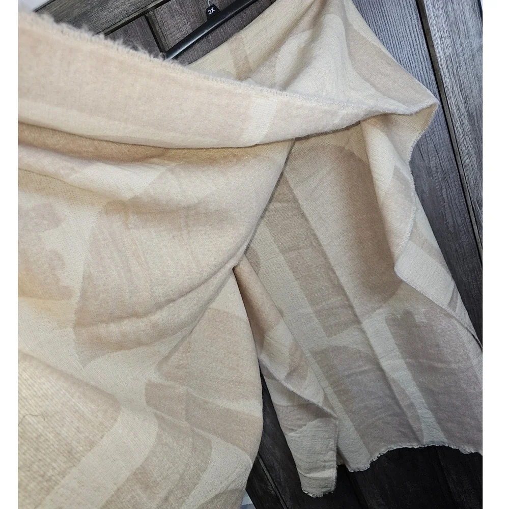 ZARA Geometric Pattern Scarf Wrap Shawl Beige Brown Neutral Oversized - Picture 2 of 7